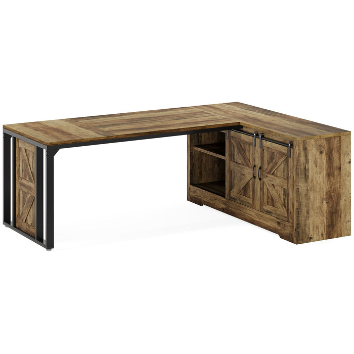 70.8" L - shaped Desk, Farmhouse Executive Desk with File Cabinet Tribesigns