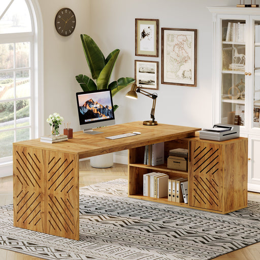 70.8" L - Shaped Executive Desk, Modern Office Computer Desk with Lateral Cabinet Tribesigns