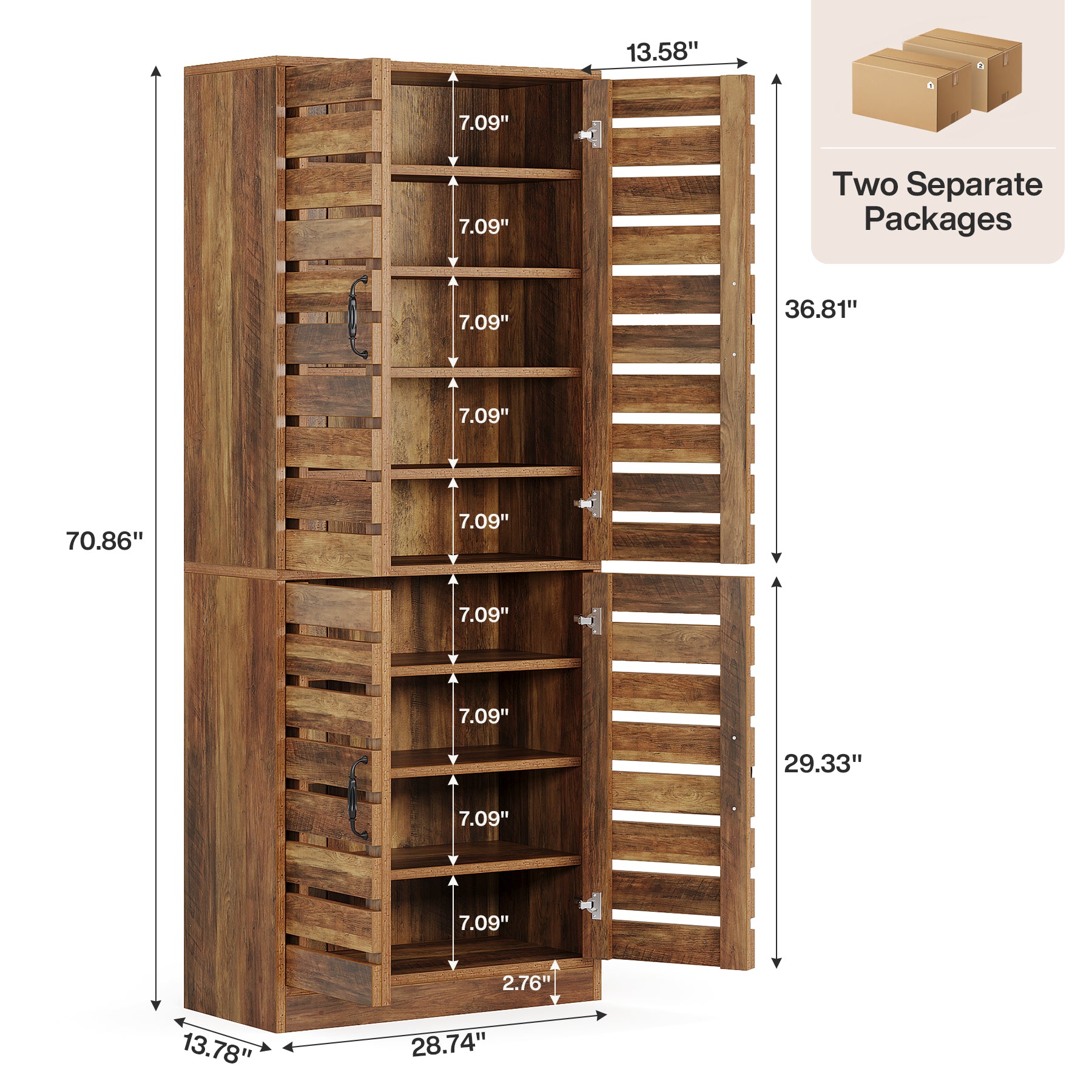 70.8" Shoe Cabinet, 9-Tier Vertical Shoe Rack with Shutter Doors