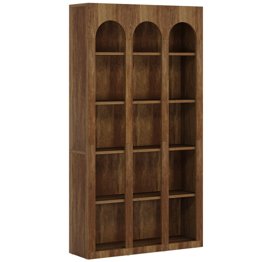 70.8" Wood Bookshelf, 5 - Tier Rustic Bookcase Display Storage Shelving Unit Tribesigns