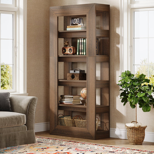 70.9" Bookcase, 5 - Tier Wooden Bookshelf Storage Display Etagere Tribesigns