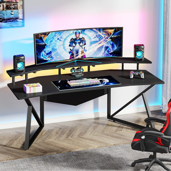 70.9" Computer Desk Study Table Gaming Desk with Monitor Stand Tribesigns