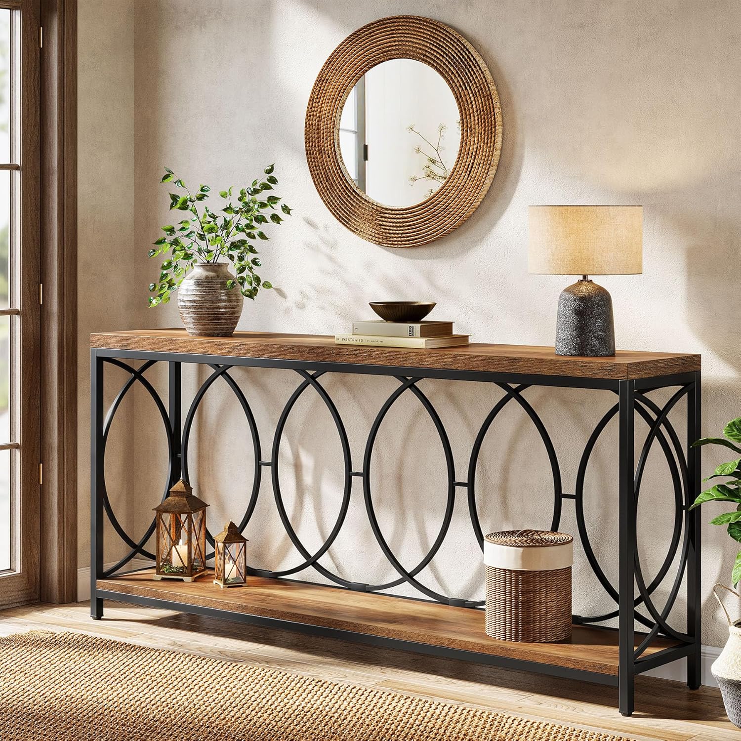 70.9" Console Table, 2-Tier Long Sofa Table Entryway Console with Storage Shelf - Thumbnail 4
