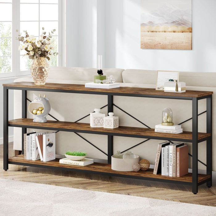 70.9" Console Table, 3 - Tier Sofa Table with Metal Frame Tribesigns