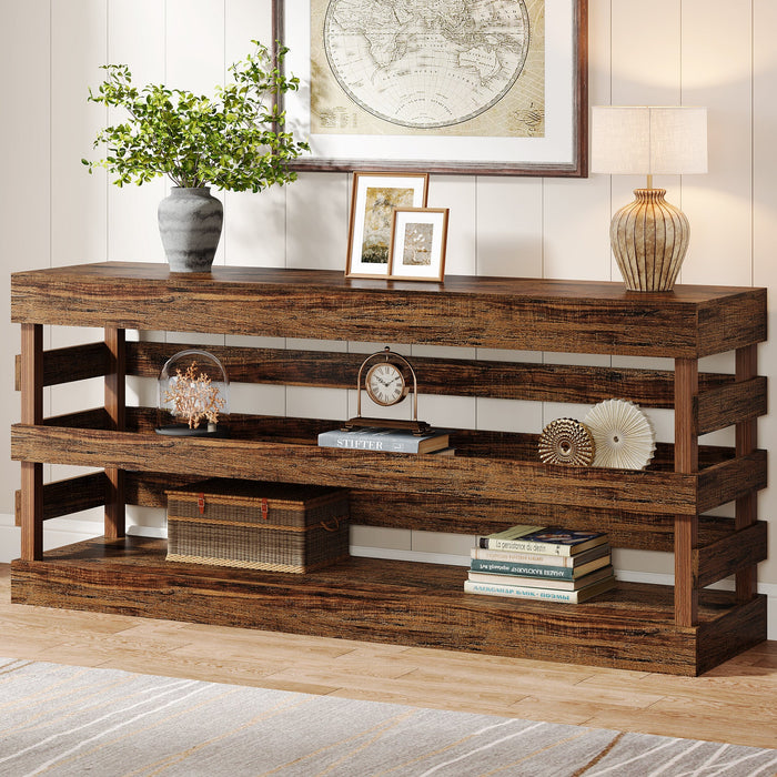 70.9" Console Table, Farmhouse Entryway Table Sofa Table with 3 - Tier Shelf Tribesigns