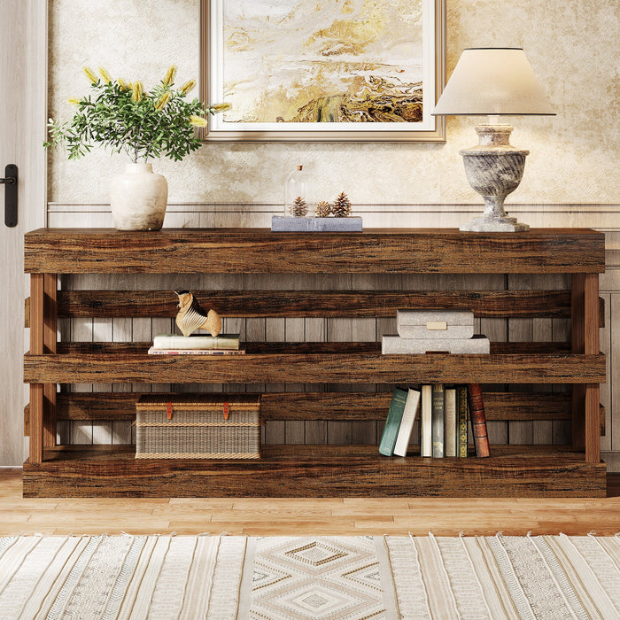 70.9" Console Table, Farmhouse Entryway Table Sofa Table with 3 - Tier Shelf Tribesigns