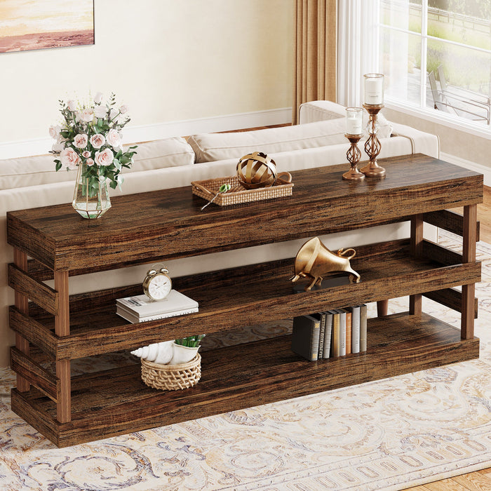 70.9" Console Table, Farmhouse Entryway Table Sofa Table with 3 - Tier Shelf Tribesigns