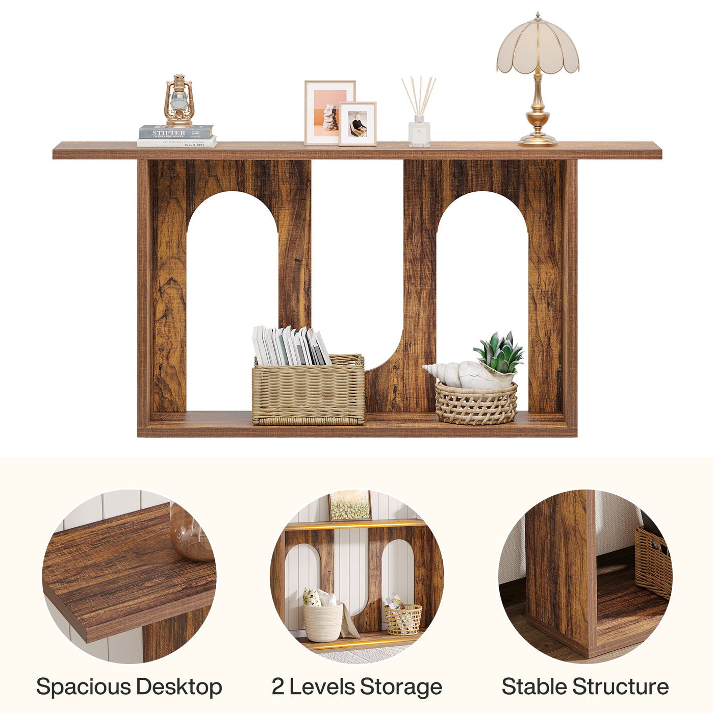 Tribesigns Farmhouse Console Table – 43.3" C-Shaped Entryway Sofa Table With 2-Tier Storage, Rustic Black, Easy Assembly