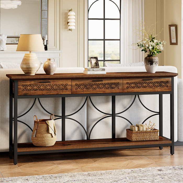 70.9" Console Table, Long Entryway Table Accent Table with Storage Drawers Tribesigns