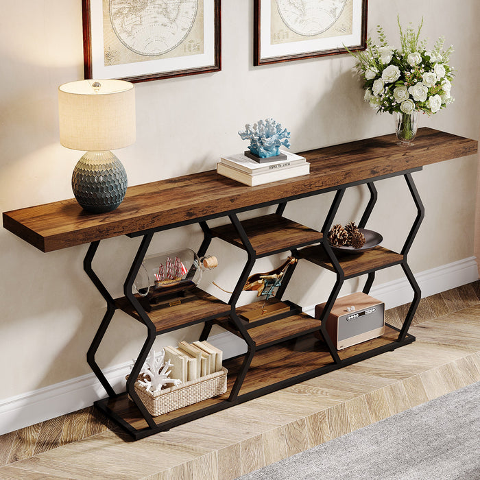 70.9" Console Table, Long Sofa Table with Storage Shelves Tribesigns