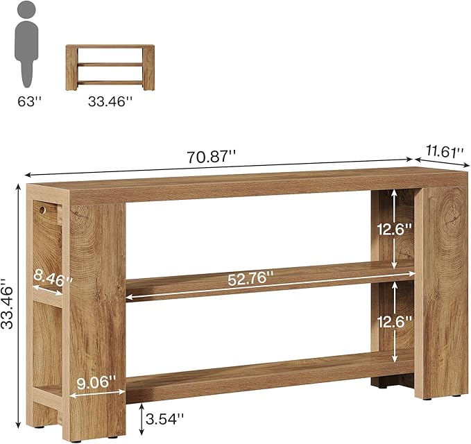 70.9" Console Table, Wooden 3 - Tier Sofa Foyer Table Tribesigns
