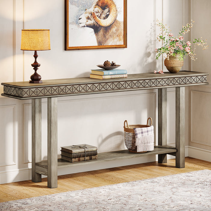 70.9 - Inch Console Table, Wood 2 - Tier Sofa Table Long Entryway Accent Table Tribesigns