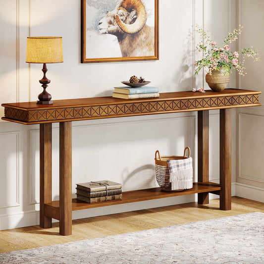70.9-Inch Console Table, Wood 2-Tier Sofa Table Long Entryway Accent Table Tribesigns