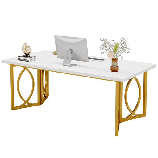 70.9-inch Executive Table, Wood Computer Desk with Metal Frame For Home Office Tribesigns