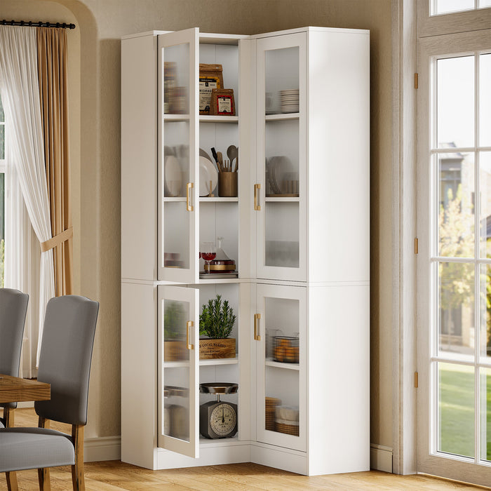 70.9" L - Shaped Bookshelf, 5 - Tier Bookcase with LED Light and 4 Acrylic Doors Tribesigns