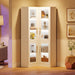 70.9" L - Shaped Bookshelf, 5 - Tier Bookcase with LED Light and 4 Acrylic Doors Tribesigns