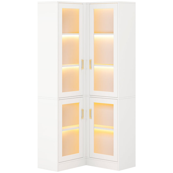 70.9" L - Shaped Bookshelf, 5 - Tier Bookcase with LED Light and 4 Acrylic Doors Tribesigns