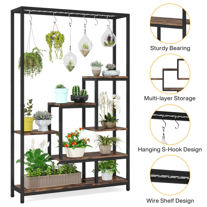 70.9" Plant Stand, Large Flower Bonsai Shelf with 6 S Hanging Hooks Tribesigns