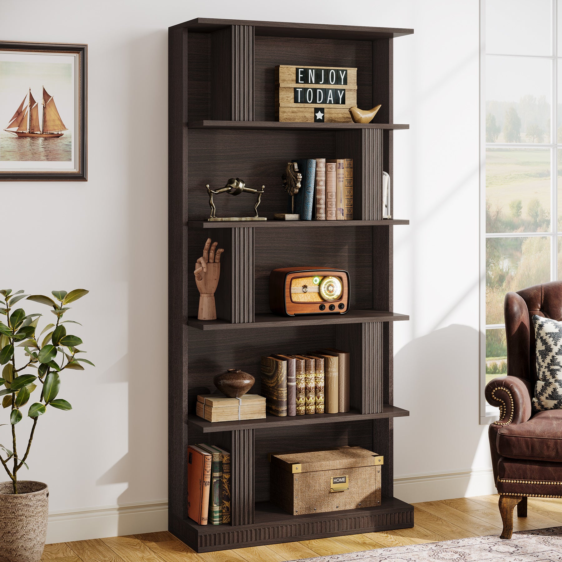 70" Bookshelf, 5-Tier Modern Bookcase with Open Display Shelves
