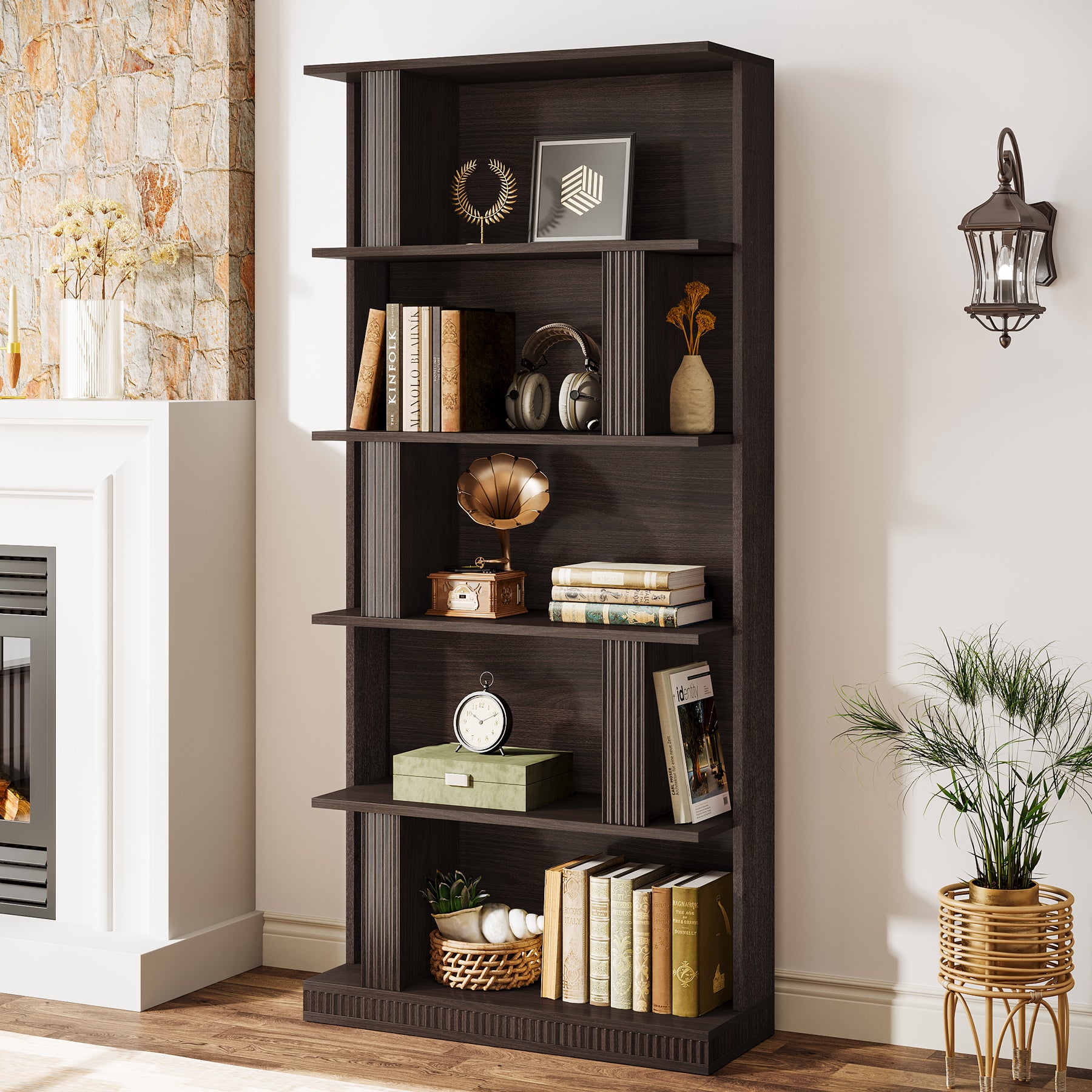 70" Bookshelf, 5-Tier Modern Bookcase with Open Display Shelves