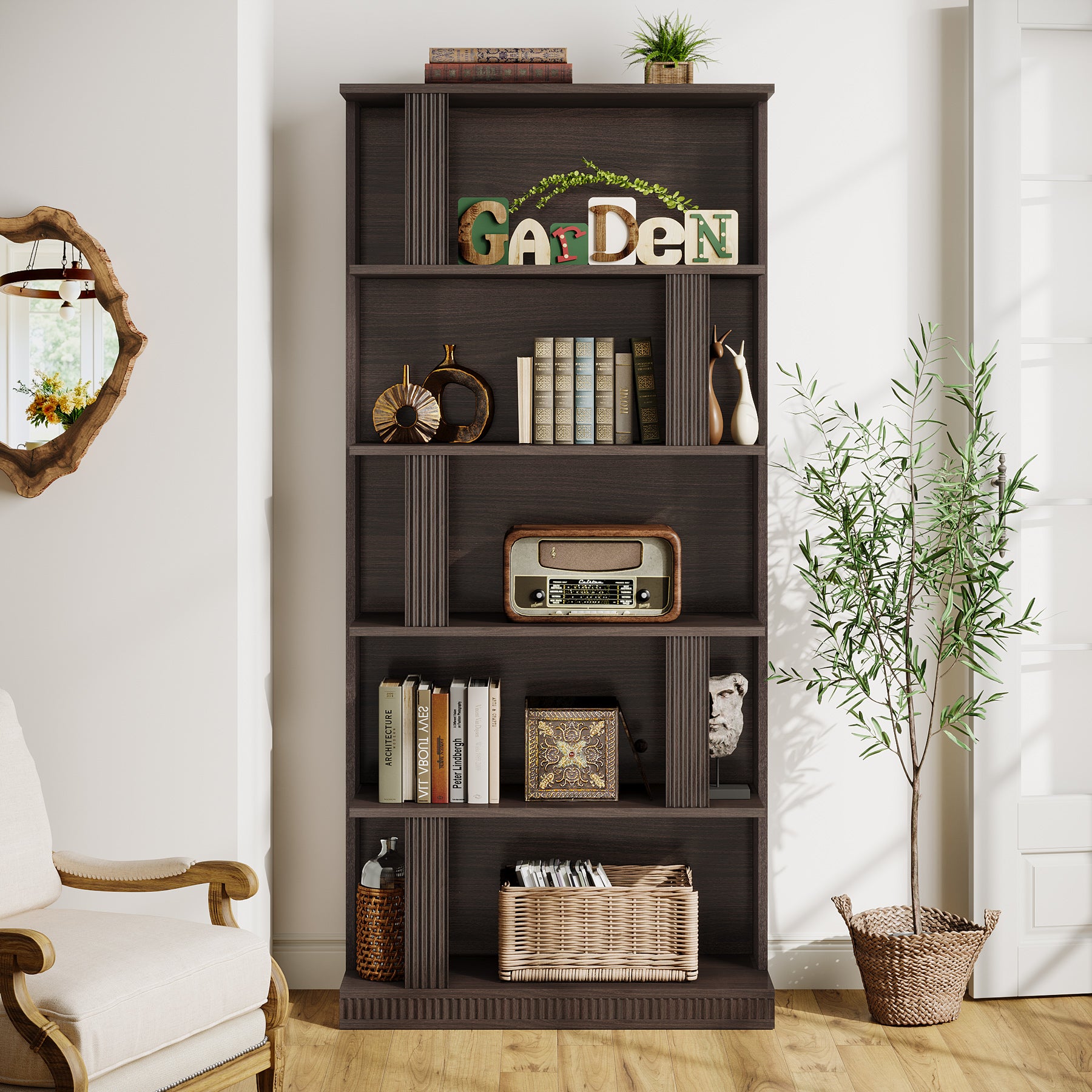 70" Bookshelf, 5-Tier Modern Bookcase with Open Display Shelves