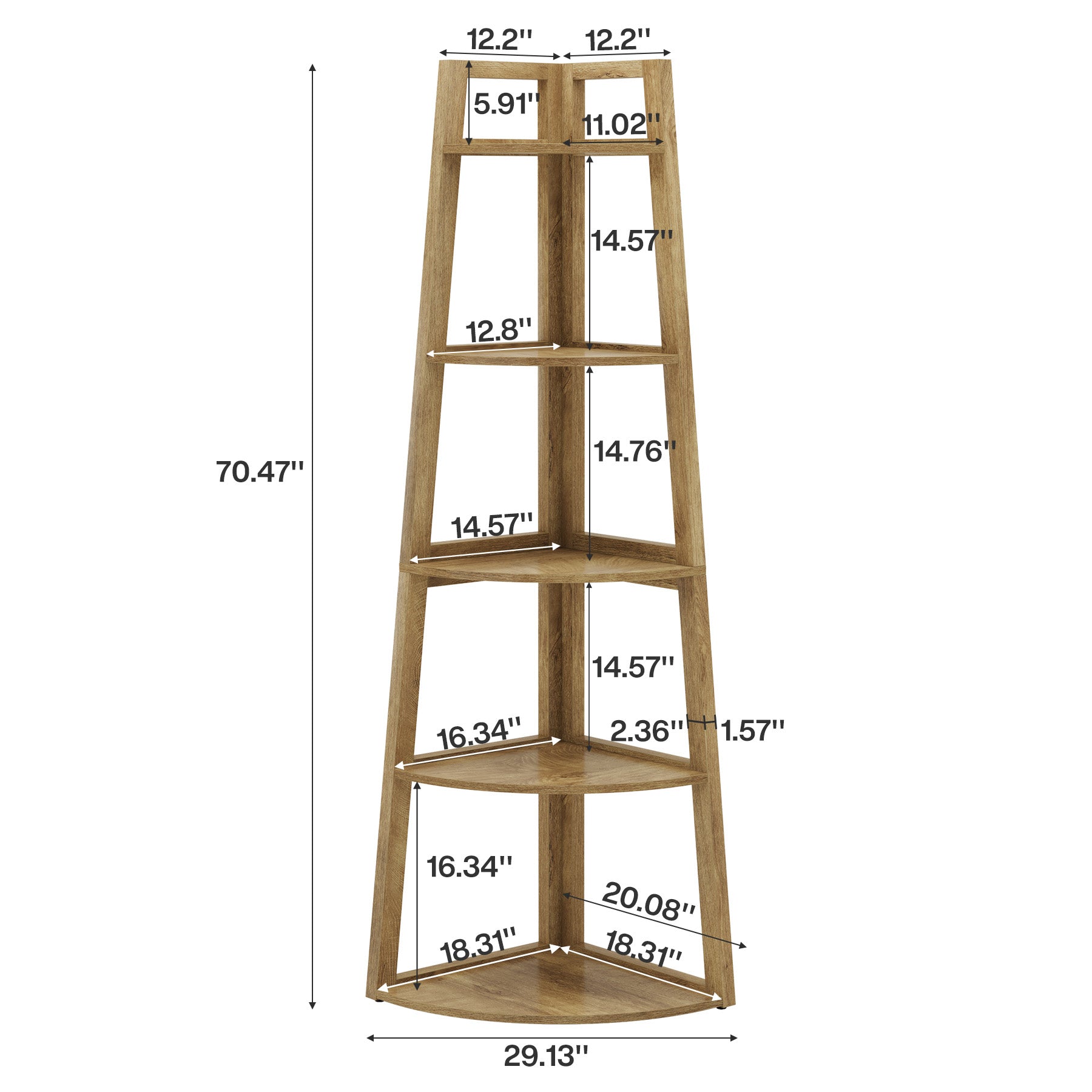 70" Tall Corner Bookshelf, 5 Tier Modern Corner Bookcase Ladder Shelf Plant Stand