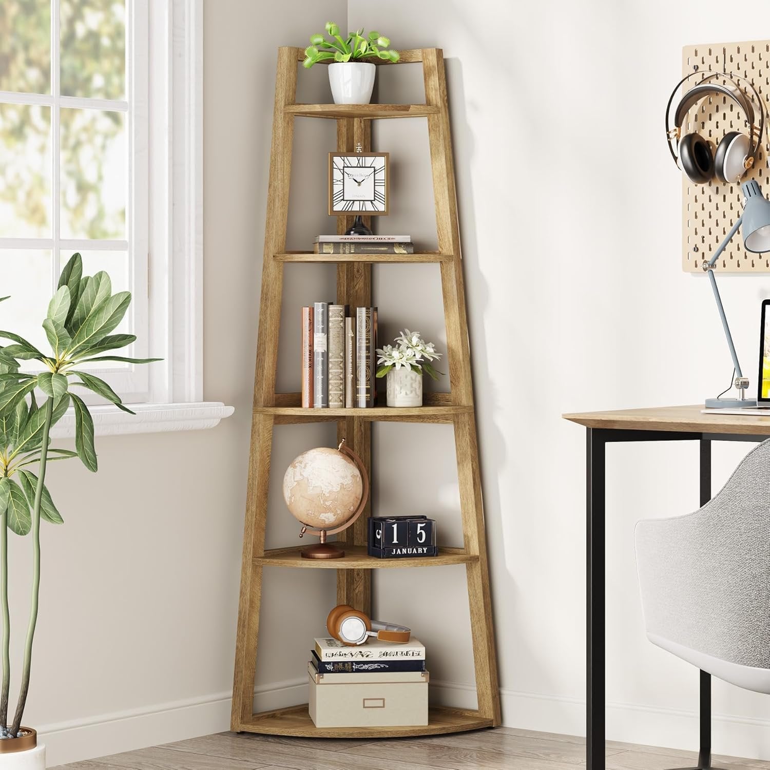 70" Tall Corner Bookshelf 5 Tier Modern Corner Bookcase - Thumbnail 3