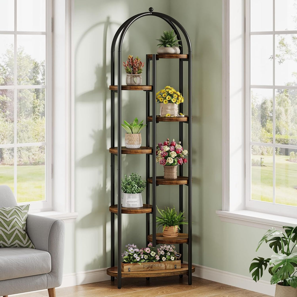 metal plant stand indoor 70" Plant Stand Indoor, 8-Tier Arched Plant Shelf Corner Display Rack -Tribesigns