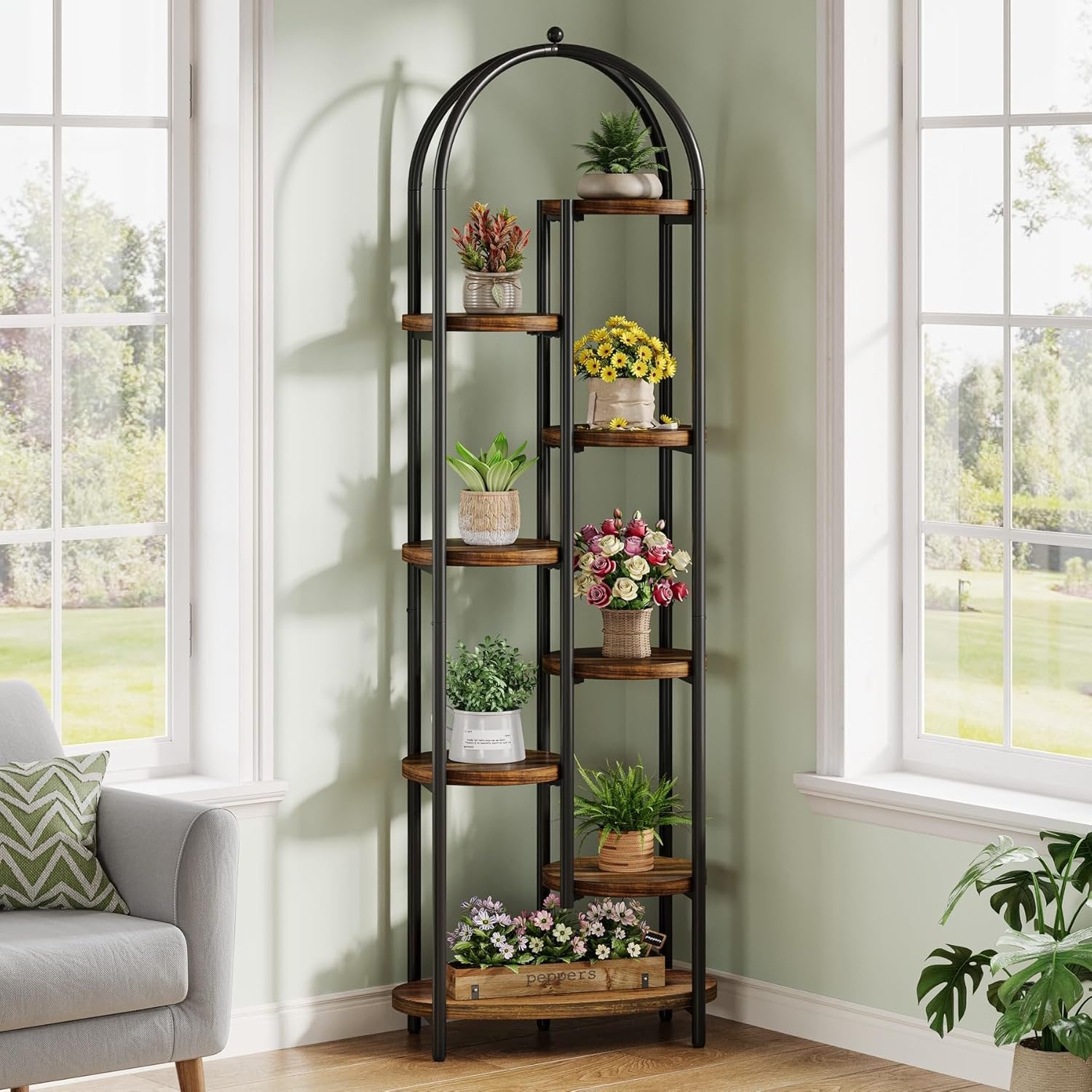 70" Tall Plant Stand Indoor, 8-Tier Arched Plant Shelf Corner Display Rack with Metal Frame