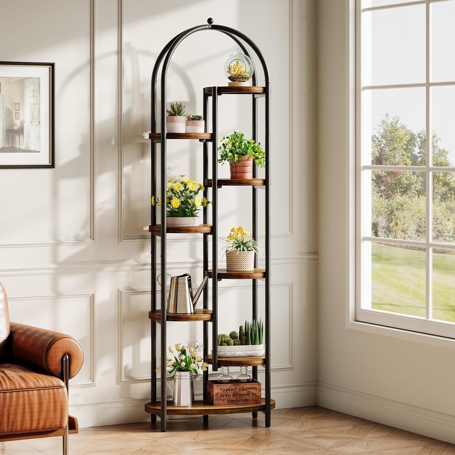 70" Tall Plant Stand Indoor, 8-Tier Arched Plant Shelf Corner Display Rack with Metal Frame