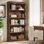 70" Vintage Bookcase, 5-Tier Bookshelf Display Shelves with Unique Curved-Edge Design#Color_Brown