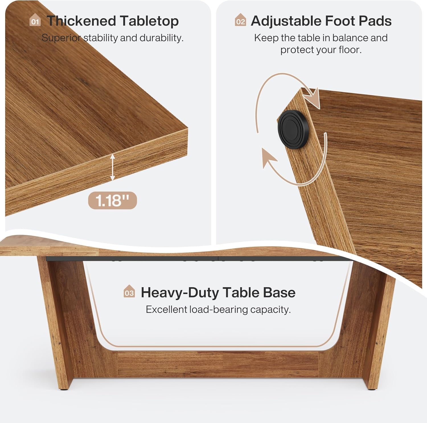 70.87" Rustic Brown Dining Table, Large Farmhouse Rectangular Table with Solid Pedestal Base