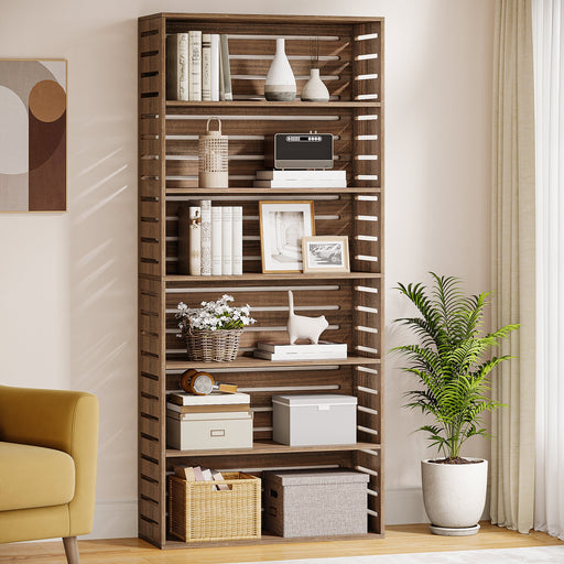 71" Bookshelf, 6 - Tier FreeStanding Wood Bookcase Etagere Display Shelf Tribesigns