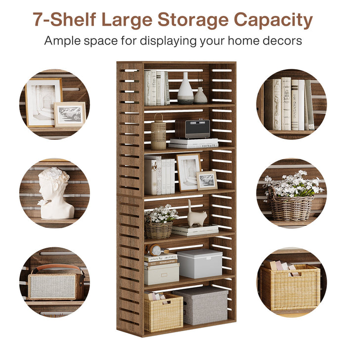 71" Bookshelf, 6 - Tier FreeStanding Wood Bookcase Etagere Display Shelf Tribesigns