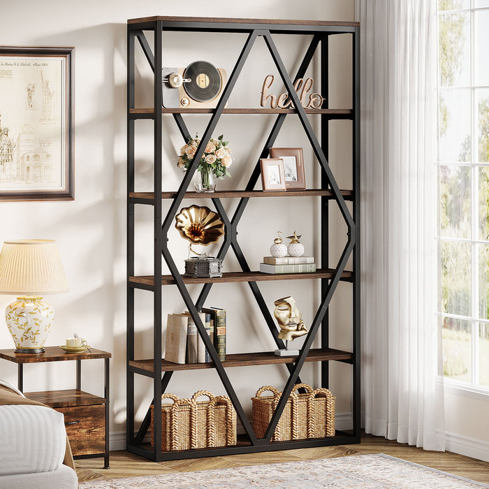 71" Bookshelf, Freestanding 6 - Tier Bookcase Etagere Display Shelf Tribesigns