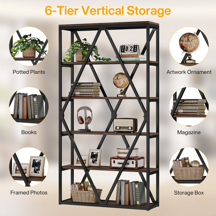 71" Bookshelf, Freestanding 6 - Tier Bookcase Etagere Display Shelf Tribesigns