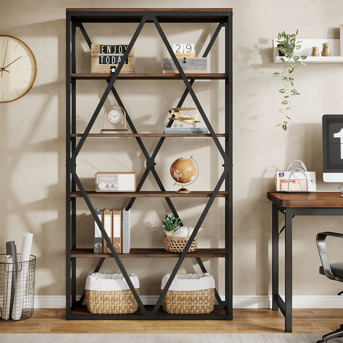 71" Bookshelf, Freestanding 6 - Tier Bookcase Etagere Display Shelf Tribesigns