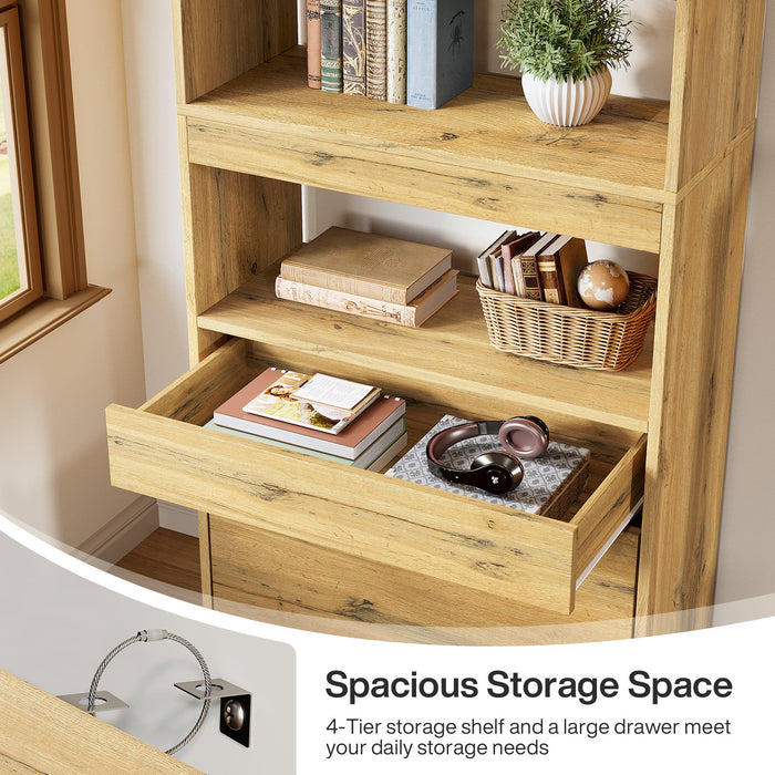 71" Bookshelf, Tall Bookcase with File Cabinet and Drawers Tribesigns
