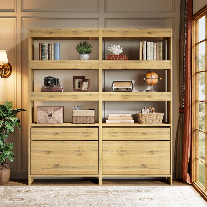71" Bookshelf, Tall Bookcase with File Cabinet and Drawers Tribesigns