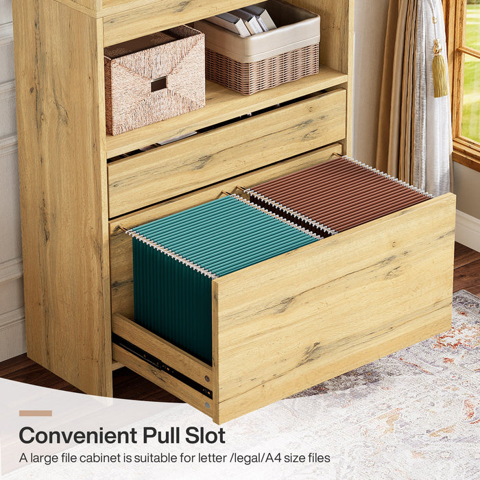 71" Bookshelf, Tall Bookcase with File Cabinet and Drawers Tribesigns