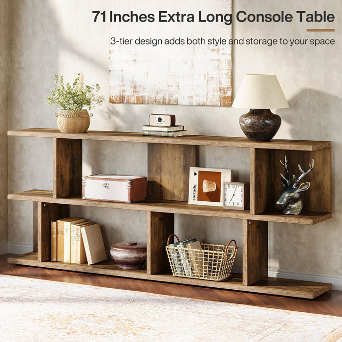 71" Console Table, 3 Tier Farmhouse Sofa Table with Storage Tribesigns