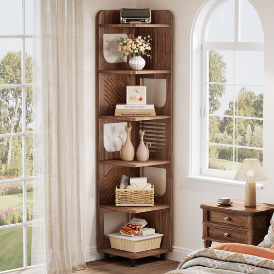 71" Corner Shelf, Narrow Bookshelf Display Shelf with Storage Rack Tribesigns