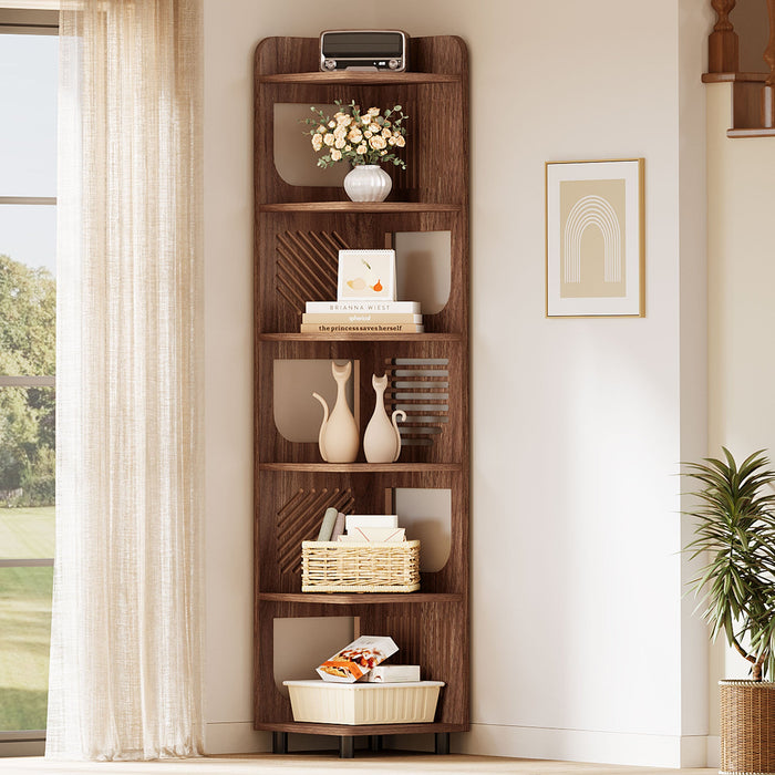 71" Corner Shelf, Narrow Bookshelf Display Shelf with Storage Rack Tribesigns