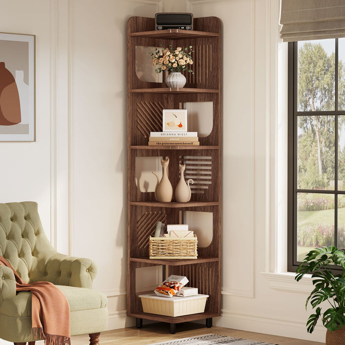 71" Corner Shelf, Narrow Bookshelf Display Shelf with Storage Rack Tribesigns