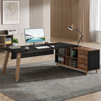 71" Executive Desk, L - Shaped Computer Desk Office Desk with File Cabinet Tribesigns