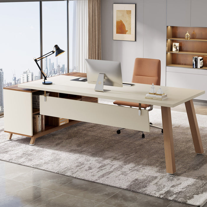 71" Executive Desk, L - Shaped Computer Desk Office Desk with File Cabinet Tribesigns