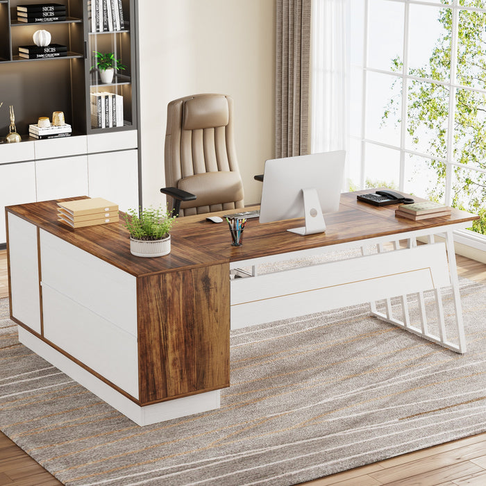 71" Executive Desk, Modern L-Shaped Computer Desk with Cabinet Tribesigns