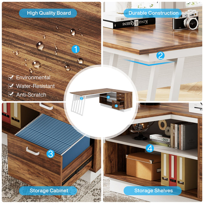 71" Executive Desk, Modern L-Shaped Computer Desk with Cabinet Tribesigns