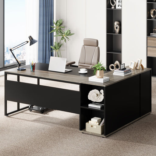 71 inch Executive Desk, L - Shaped Computer Desk with Storage Cabinet Tribesigns