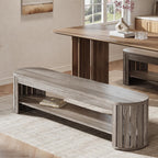 63" Dining Bench, Farmhouse Kitchen Dining Seat with Arc Vertical Slat Splicing Legs